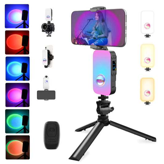 Rechargeable Selfie Light for Phone 22 Light Modes Travel Video Light with Tripod & Phone Holder RGB Full Color LED Sunset Fill Light for Video RecordingLive StreamingYouTubeTikTok